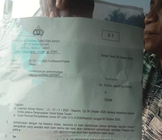 Tanah Pusako di Sungai Tarab Diratakan, Warga Dumai Lapor ke Polsek